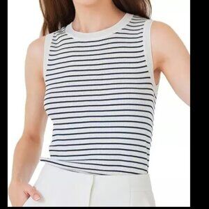 Goelia Women's Ribbed Fitted Tank Top, Size XL, Striped White Blue